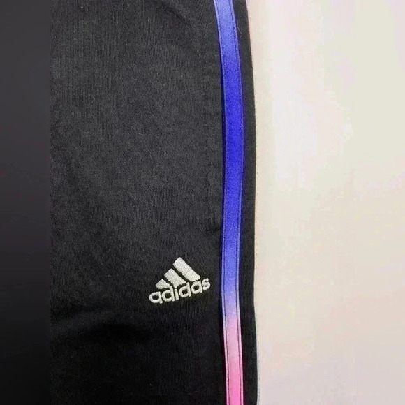 BNWOT Girl’s Adidas Sweats in Black w  Pink,Purple, Blue and Yellow Side Stripe - Picture 2 of 10